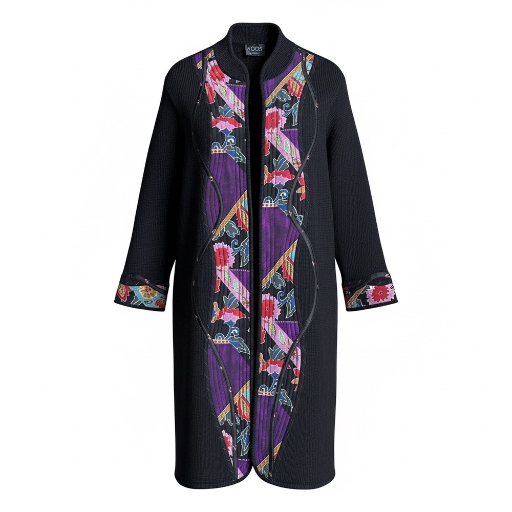 KOOS of Course Vintage 90’s Women’s Black Abstract Long Cardigan Sweater‎ Large